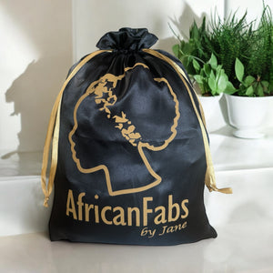 AfricanFabs Bolsa grande de satén de lujo - Bolsa de regalo / Bolsa de viaje - Negro