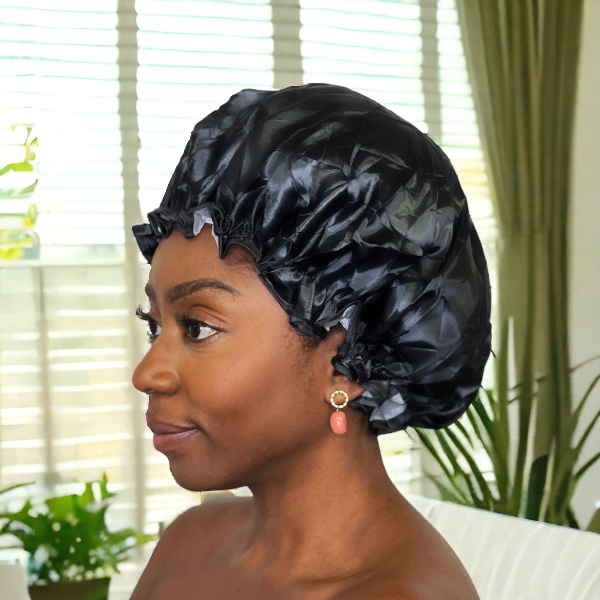GRANDE Gorro de ducha para cabello completo / rizos - Negro