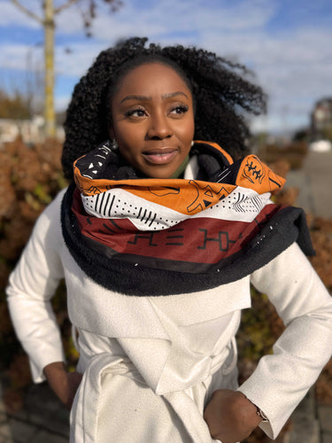 Bufanda de invierno con estampado africano Unisex - Modelo estrecho - Marrón Símbolos Bogolan