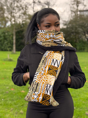 Bufanda de invierno con estampado africano Unisex - Modelo estrecho -Arena Mosaico Bogolan
