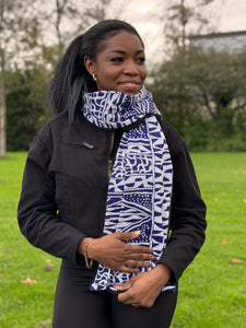 Bufanda de invierno con estampado africano Unisex - Modelo estrecho - Azul Ndop Camerún