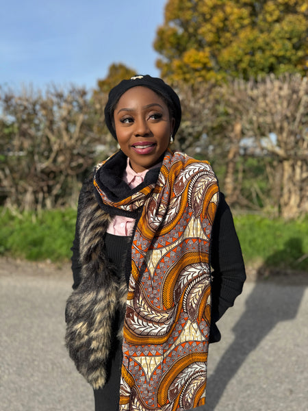 Bufanda de invierno con estampado africano Unisex - Modelo estrecho - Orange Feather