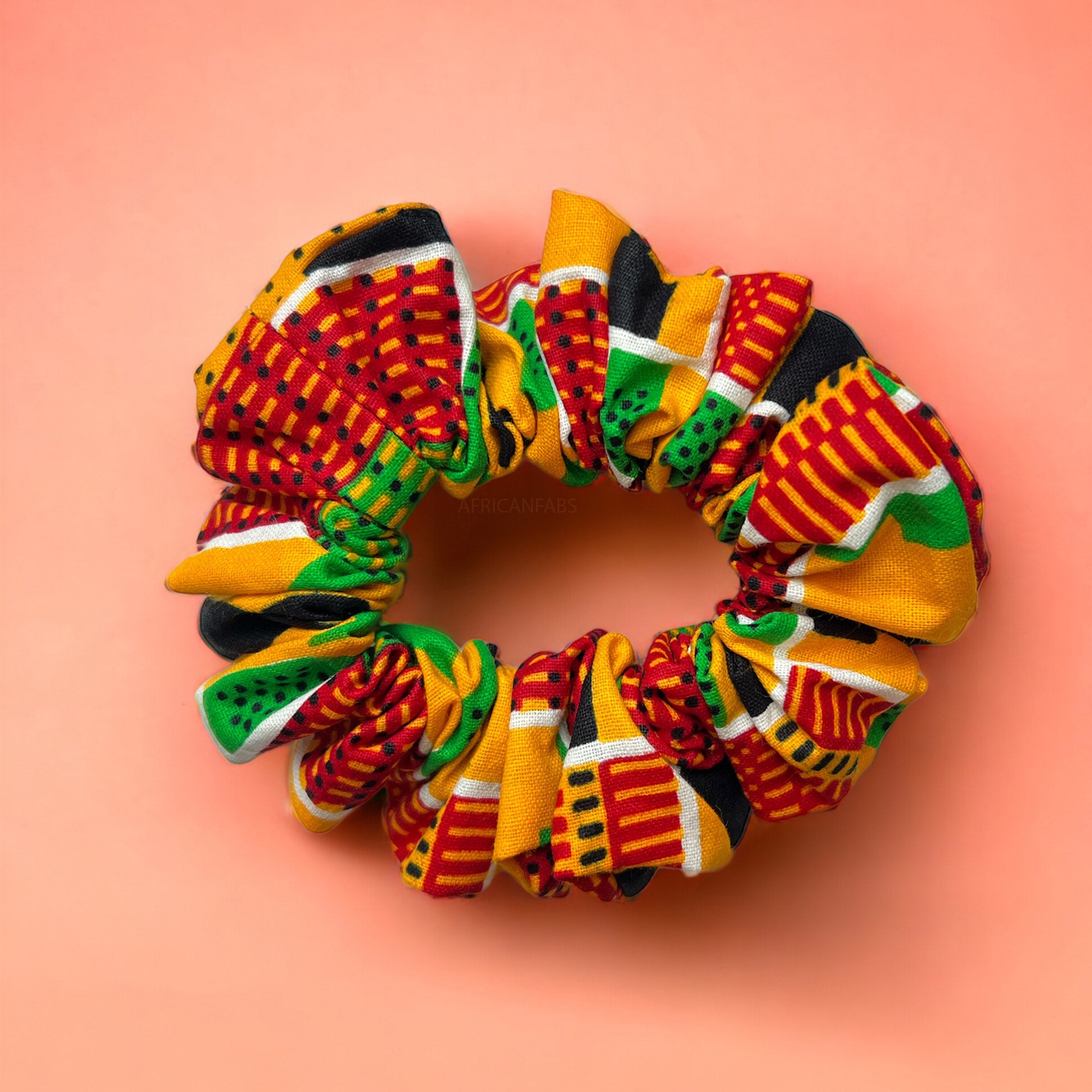 Coletero estampado africano - Accesorios para el cabello Adultos - Verde Kente / amarillo