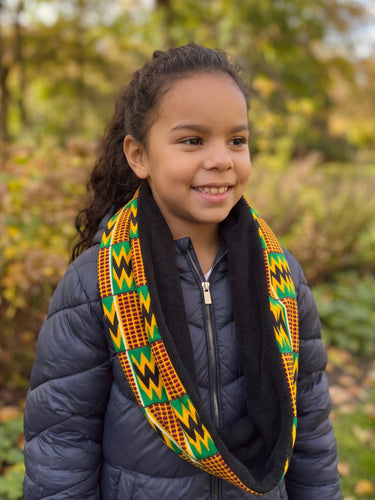 Cuello alto Bufanda de Invierno Estampado Africano para Niños Unisex - Verde Kente Print Zigzag