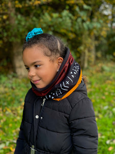 Cuello alto Bufanda de Invierno Estampado Africano para Niños Unisex - Marrón oscuro / Amarillo Bogolan Symbols