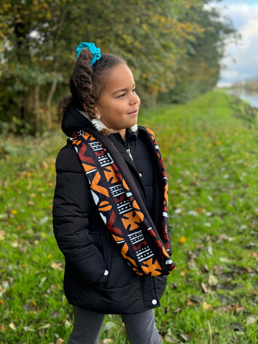 Cuello alto Bufanda de Invierno Estampado Africano para Niños Unisex - Marrón Bogolan 