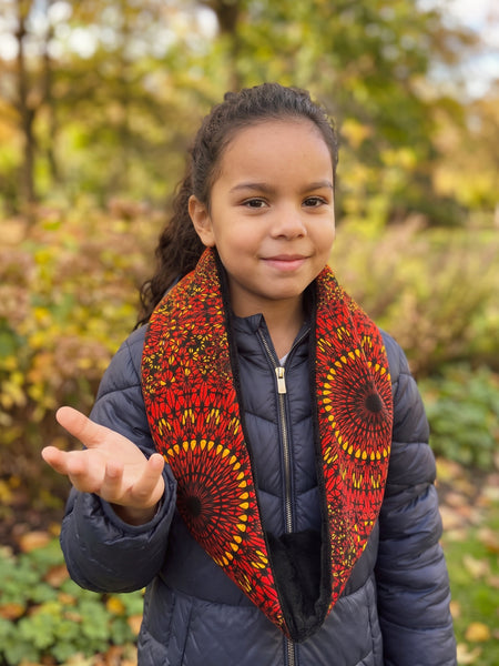 Cuello alto Bufanda de Invierno Estampado Africano para Niños Unisex - Rojo Sunfire Bloom