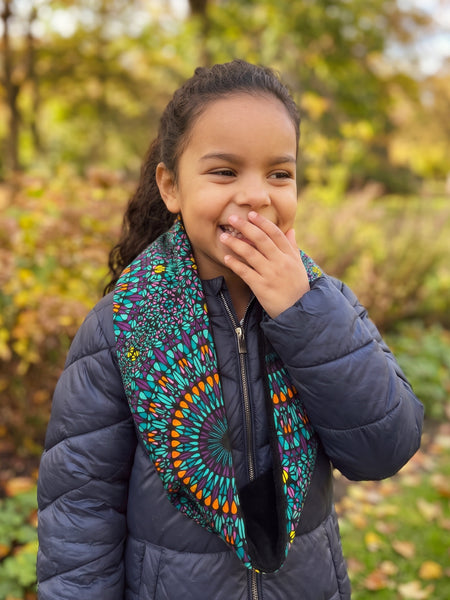 Cuello alto Bufanda de Invierno Estampado Africano para Niños Unisex - Turquesa Morado Ocean Eye