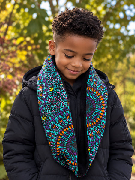 Cuello alto Bufanda de Invierno Estampado Africano para Niños Unisex - Turquesa Morado Ocean Eye