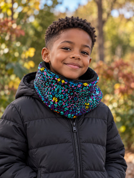 Cuello alto Bufanda de Invierno Estampado Africano para Niños Unisex - Turquesa Morado Ocean Eye