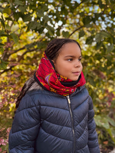 Cuello alto Bufanda de Invierno Estampado Africano para Niños Unisex - Rojo oscuro & Amarillo Botanical Flow