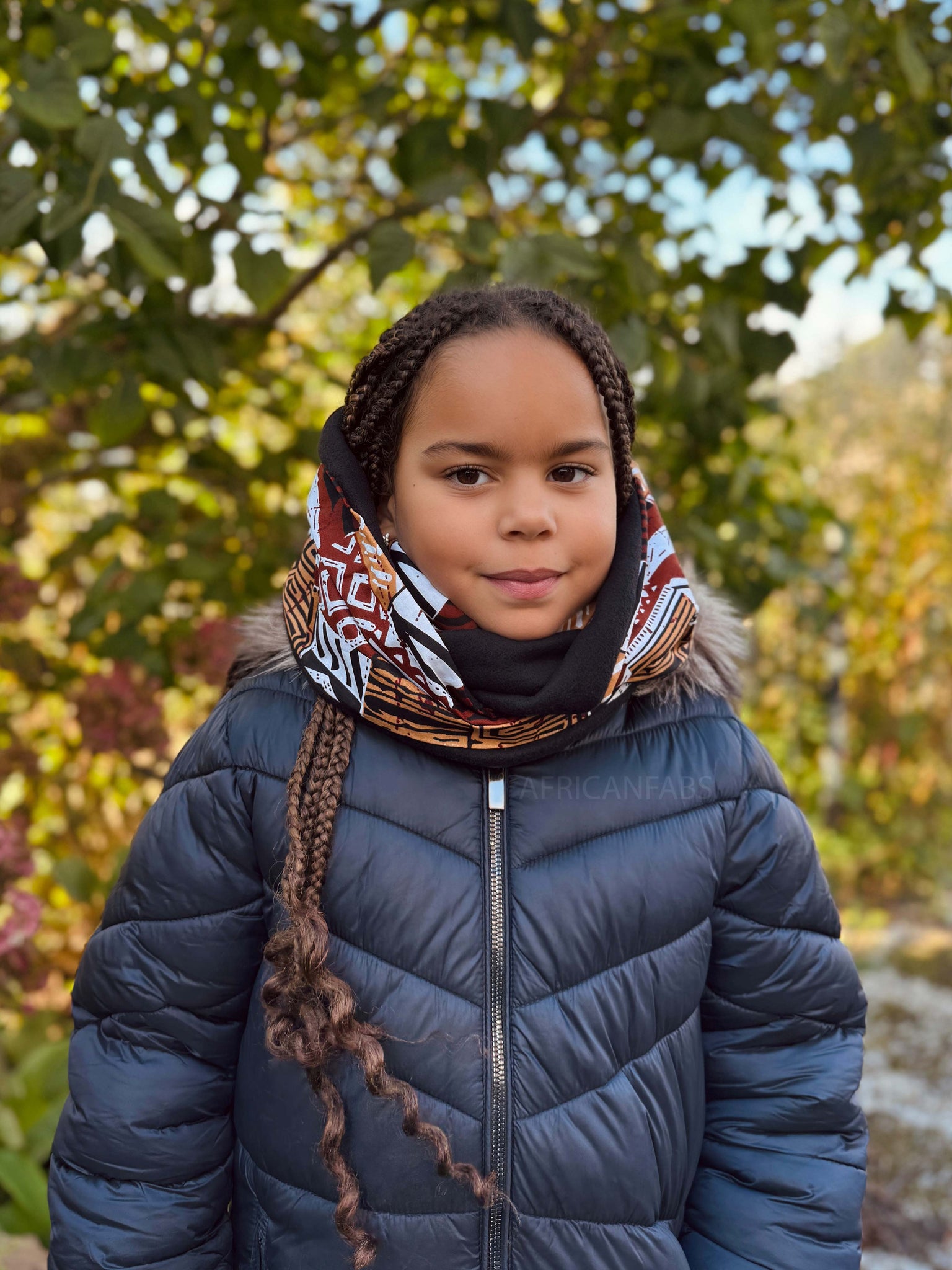 Cuello alto Bufanda de Invierno Estampado Africano para Niños Unisex - Azul marino Amarillo Paisley