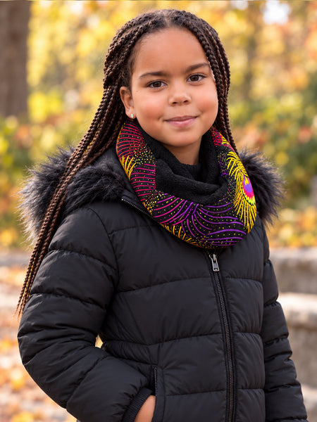 Cuello alto Bufanda de Invierno Estampado Africano para Niños Unisex - Morado Amarillo Royal Peacock