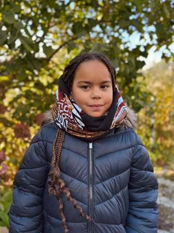 Cuello alto Bufanda de Invierno Estampado Africano para Niños Unisex - Azul marino Amarillo Paisley
