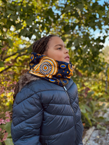 Cuello alto Bufanda de Invierno Estampado Africano para Niños Unisex - Azul marino Amarillo Paisley
