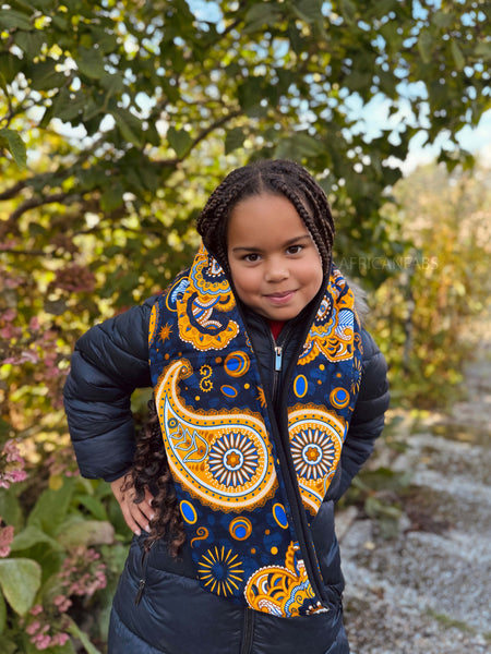 Cuello alto Bufanda de Invierno Estampado Africano para Niños Unisex - Azul marino Amarillo Paisley