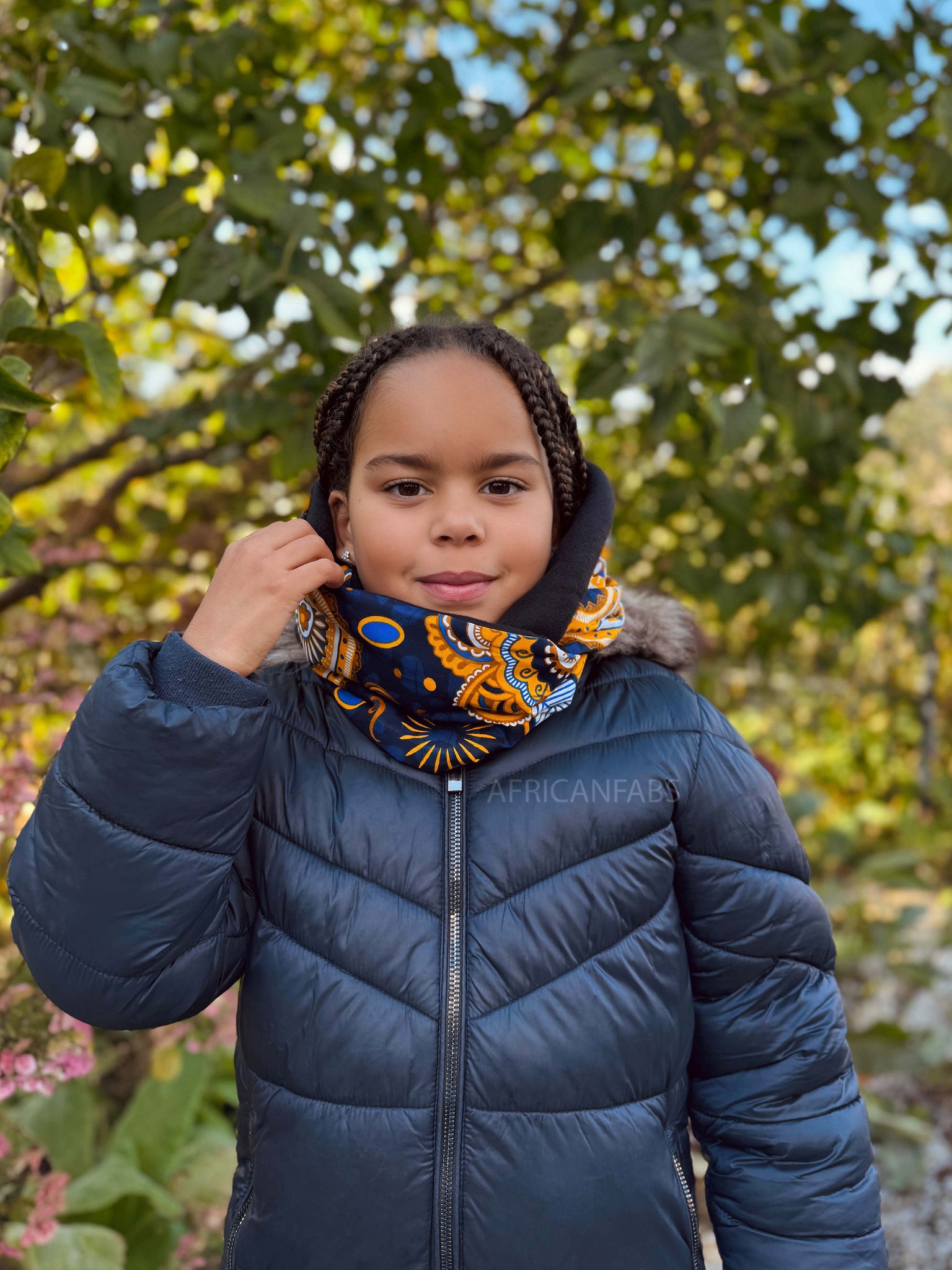 Cuello alto Bufanda de Invierno Estampado Africano para Niños Unisex - Azul marino Amarillo Paisley