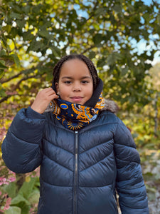 Cuello alto Bufanda de Invierno Estampado Africano para Niños Unisex - Azul marino Amarillo Paisley
