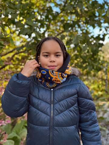 Cuello alto Bufanda de Invierno Estampado Africano para Niños Unisex - Azul marino Amarillo Paisley