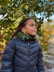 Cuello alto Bufanda de Invierno Estampado Africano para Niños Unisex - Verde oscuro & Amarillo Botanical Flow