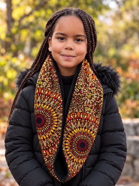 Cuello alto Bufanda de Invierno Estampado Africano para Niños Unisex - Marrón Savanna Sun