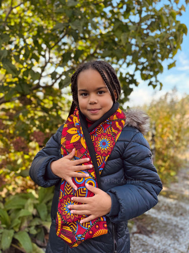 Cuello alto Bufanda de Invierno Estampado Africano para Niños Unisex - Rojo