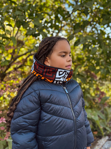 Cuello alto Bufanda de Invierno Estampado Africano para Niños Unisex - Marrón y naranja amarillento