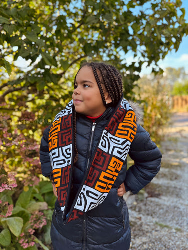 Cuello alto Bufanda de Invierno Estampado Africano para Niños Unisex - Marrón y naranja amarillento