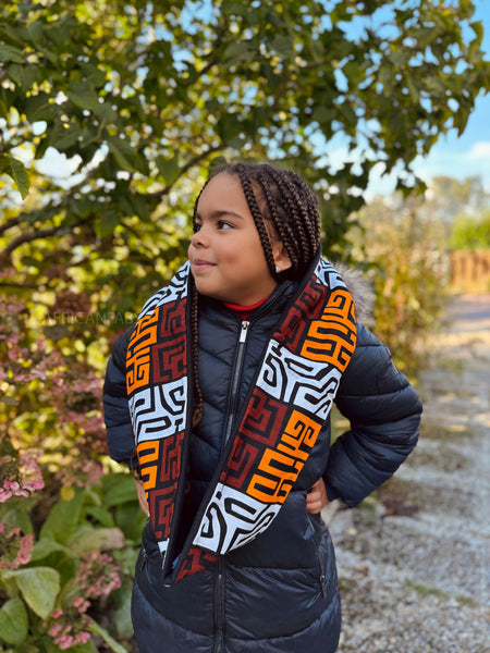 Cuello alto Bufanda de Invierno Estampado Africano para Niños Unisex - Marrón y naranja amarillento