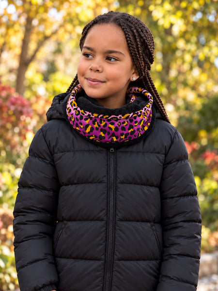 Cuello alto Bufanda de Invierno Estampado Africano para Niños Unisex - Morado Leopardo Spots