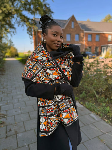 Bufanda de invierno estampado africano para Adultos Unisex - Tela barro negra / amarillo bogolan