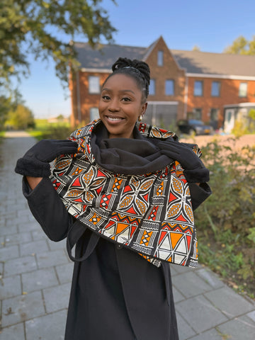 Bufanda de invierno estampado africano para Adultos Unisex - Tela barro negra / amarillo bogolan