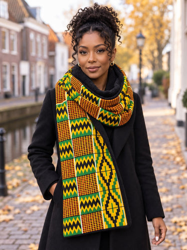 Bufanda de invierno estampado africano para Adultos Unisex - Verde Kente Print Zigzag Pattern