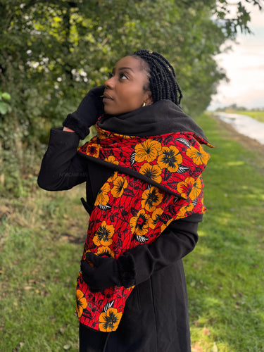 Bufanda de Invierno estampado africano para Adultos Unisex - Rojo Flowers