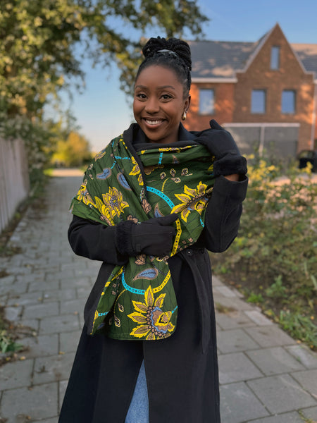 Bufanda de invierno estampado africano para Adultos Unisex - Verde oscuro Botanical Flow