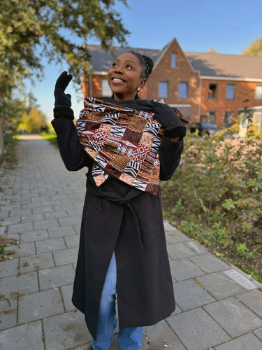 Bufanda de invierno estampado africano para Adultos Unisex - Marrón Bogolan Mosaic