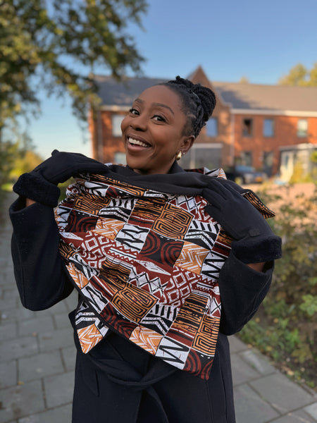 Bufanda de invierno estampado africano para Adultos Unisex - Marrón Bogolan Mosaic