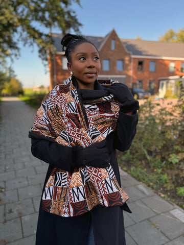 Bufanda de invierno estampado africano para Adultos Unisex - Marrón Bogolan Mosaic