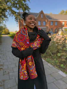 Bufanda de invierno estampado africano para Adultos Unisex - Rojo Mandala Patchwork