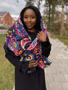 Bufanda de invierno estampado africano para Adultos Unisex - Azul Rosa Paisley
