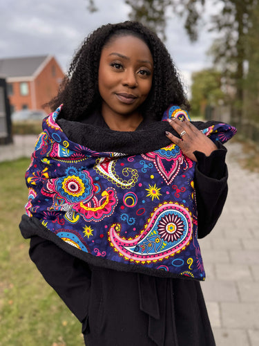Bufanda de invierno estampado africano para Adultos Unisex - Azul Rosa Paisley