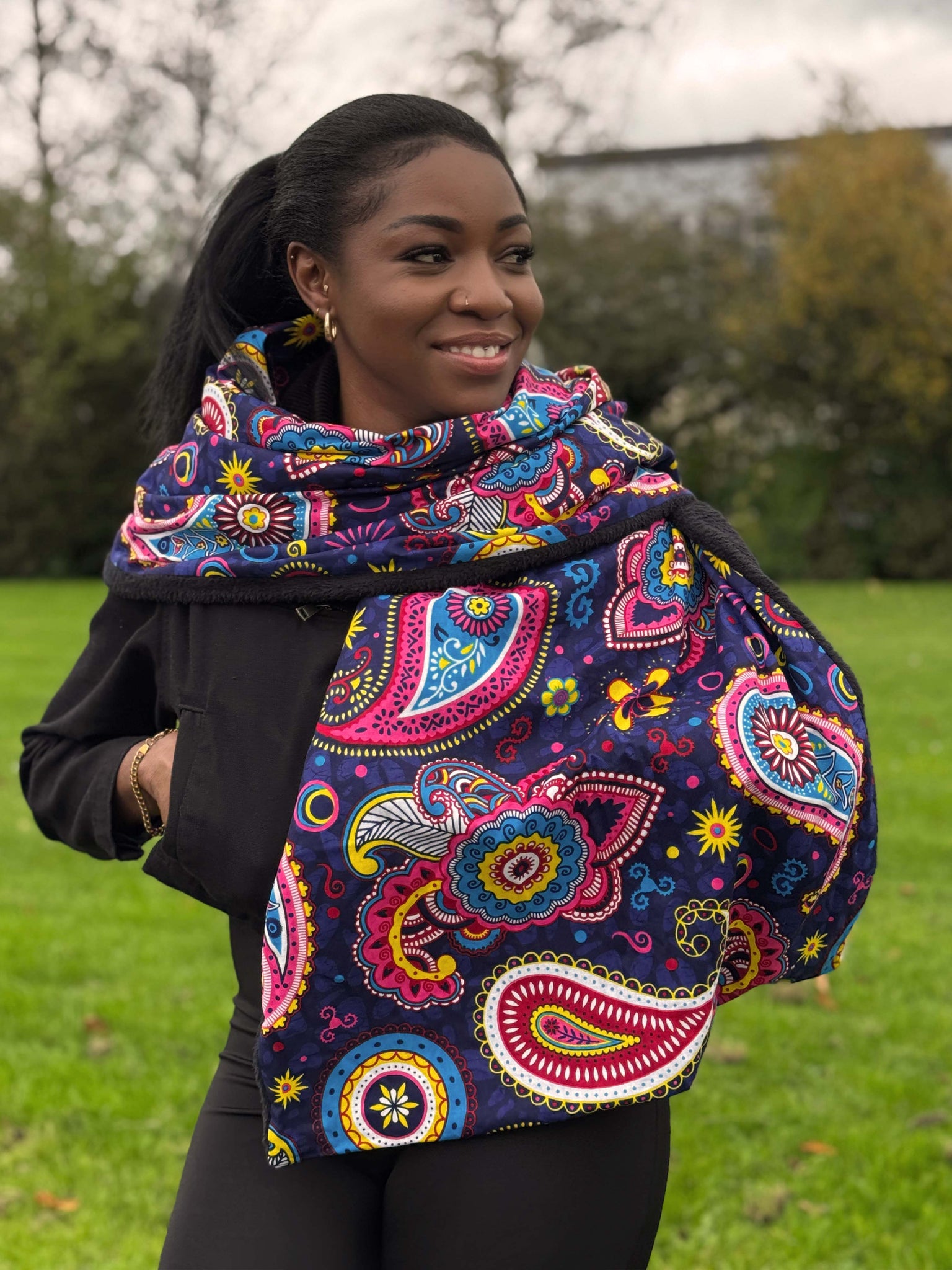 Bufanda de invierno estampado africano para Adultos Unisex - Azul Rosa Paisley