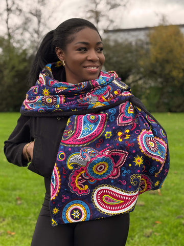 Bufanda de invierno estampado africano para Adultos Unisex - Azul Rosa Paisley