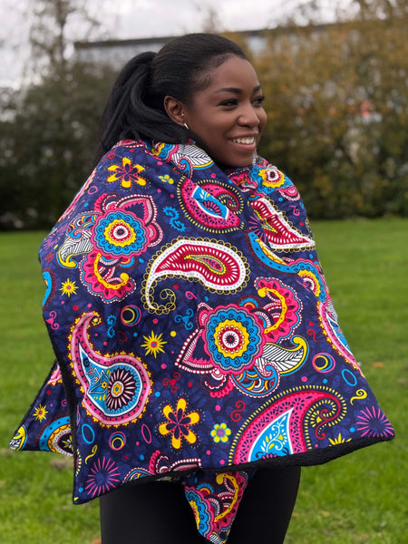 Bufanda de invierno estampado africano para Adultos Unisex - Azul Rosa Paisley