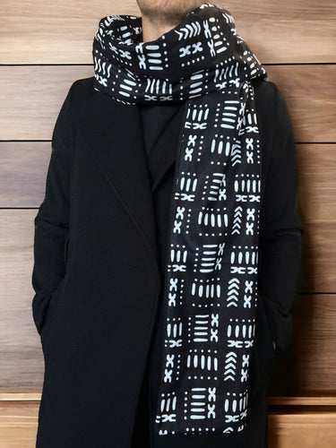 Bufanda de invierno con estampado africano para hombre - Tela de barro negro / bogolan