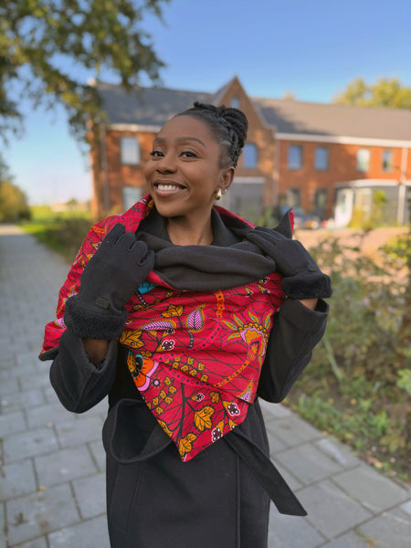 Bufanda de invierno estampado africano para Adultos Unisex - Rojo Botanical Flow