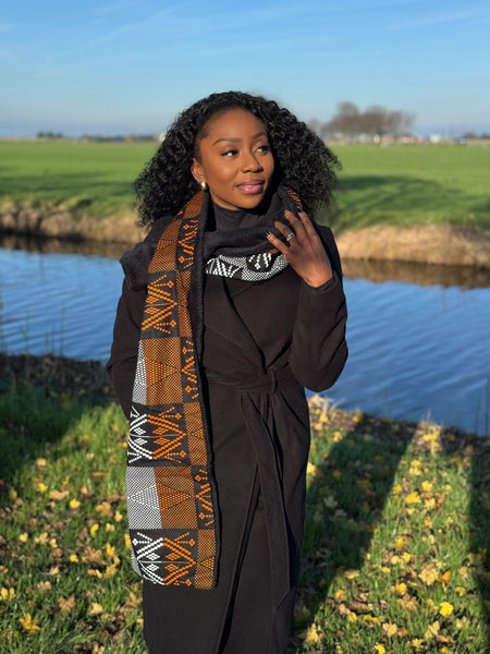 Bufanda de invierno con estampado africano Unisex - Modelo estrecho - Naranja motivos tribales