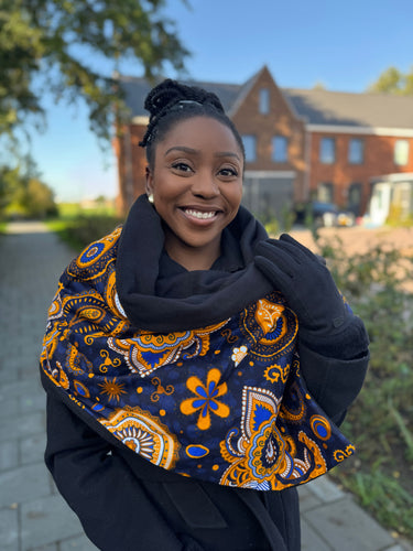 Bufanda de invierno estampado africano para Adultos Unisex - Azul oscuro / Amarillo Paisley