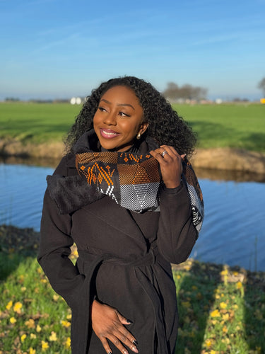 Bufanda de invierno con estampado africano Unisex - Modelo estrecho - Naranja motivos tribales