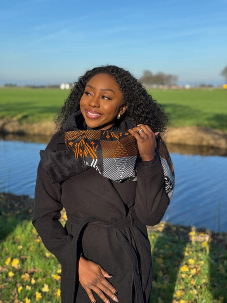 Bufanda de invierno con estampado africano Unisex - Modelo estrecho - Naranja motivos tribales